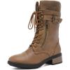 image:imageDREAM PAIRS Womens Winter Lace up Mid Calf Combat Riding Military BootsCamel
