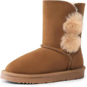 image:imageDREAM PAIRS Girls Boots Kids Boys Winter Snow Mid Calf Boots Faux Fur Lined FuzzyChic Kids Lolly for Little KidBig KidChesnut