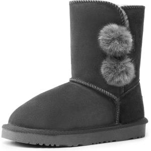 image:imageDREAM PAIRS Girls Boots Kids Boys Winter Snow Mid Calf Boots Faux Fur Lined FuzzyChic Kids Lolly for Little KidBig KidGrey