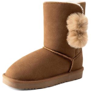 image:imageDREAM PAIRS Girls Boots Kids Boys Winter Snow Mid Calf Boots Faux Fur Lined FuzzyChic Kids Lolly for Little KidBig KidLight Brown