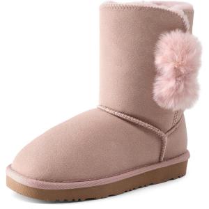 image:imageDREAM PAIRS Girls Boots Kids Boys Winter Snow Mid Calf Boots Faux Fur Lined FuzzyChic Kids Lolly for Little KidBig KidLight Pink