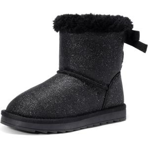 image:imageDREAM PAIRS Girls Boots Kids Winter Faux Fur Warm Snow Ankle FuzzyChic Kids Bow Boots for ToddlerLittle KidBlackGlitter
