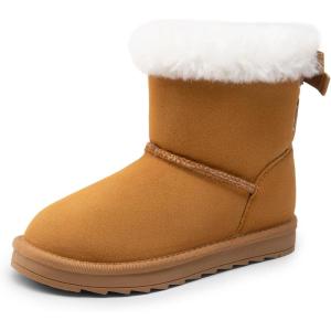 image:imageDREAM PAIRS Girls Boots Kids Winter Faux Fur Warm Snow Ankle FuzzyChic Kids Bow Boots for ToddlerLittle KidChestnut