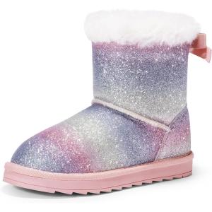 image:imageDREAM PAIRS Girls Boots Kids Winter Faux Fur Warm Snow Ankle FuzzyChic Kids Bow Boots for ToddlerLittle KidRainbowGlitter