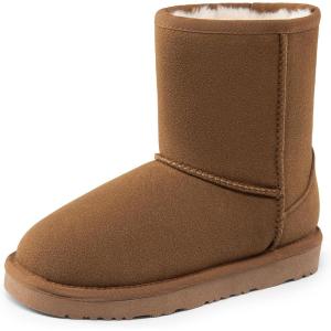 image:imageDREAM PAIRS Girls Boys Boots Kids Faux Fur Lined Winter Snow FuzzyClassic Kids Mid BootLight Brown