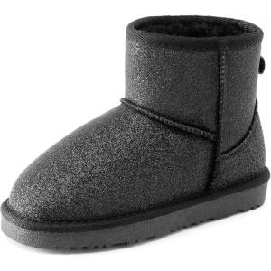 image:imageDREAM PAIRS Girls Boys Boots Kids Winter Ankle Faux Fur Lined Snow Shoes FuzzyClassic Kids Low Boot for ToddlerLittle KidBig KidBlackglitter