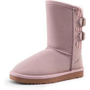 image:imageDREAM PAIRS Girls Boys Winter Boots Faux Fur Lined Mid Calf Kids Snow Tall Shoes FuzzyChic Kids Buckle for Little KidBig KidAll Pink