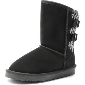 image:imageDREAM PAIRS Girls Boys Winter Boots Faux Fur Lined Mid Calf Kids Snow Tall Shoes FuzzyChic Kids Buckle for Little KidBig KidBlack
