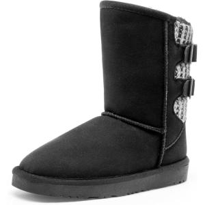 image:imageDREAM PAIRS Girls Boys Winter Boots Faux Fur Lined Mid Calf Kids Snow Tall Shoes FuzzyChic Kids Buckle for Little KidBig KidBlackGrey
