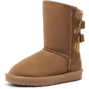 image:imageDREAM PAIRS Girls Boys Winter Boots Faux Fur Lined Mid Calf Kids Snow Tall Shoes FuzzyChic Kids Buckle for Little KidBig KidChesnut