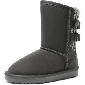 image:imageDREAM PAIRS Girls Boys Winter Boots Faux Fur Lined Mid Calf Kids Snow Tall Shoes FuzzyChic Kids Buckle for Little KidBig KidGrey