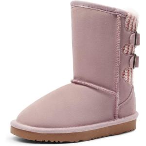 image:imageDREAM PAIRS Girls Boys Winter Boots Faux Fur Lined Mid Calf Kids Snow Tall Shoes FuzzyChic Kids Buckle for Little KidBig KidPink