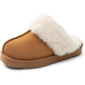 image:imageDREAM PAIRS Kids Slippers Girls Boys House Fuzzy Indoor Outdoor Warm Slip on Slipper for Little Kid Big KidCamel