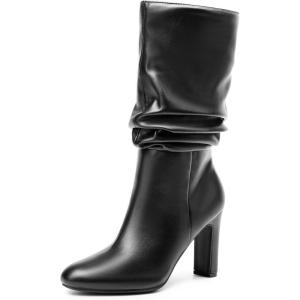 image:imageDREAM PAIRS Slouch Boots for Women Mid Calf Womens Fashion Almond Toe High Heel Fall Winter Dressy BootsBlackpu