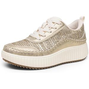 image:imageDREAM PAIRS Women Chunky City Tweed Comfortable Casual Platform Fashion SneakerGold