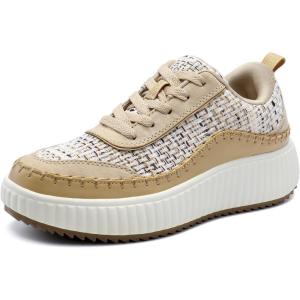 image:imageDREAM PAIRS Women Chunky City Tweed Comfortable Casual Platform Fashion SneakerKhakiknit