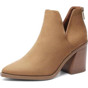 image:imageDREAM PAIRS Womens Ankle Boots Chunky Heel Pointed Toe Short Booties ShoesLight Brownsuede