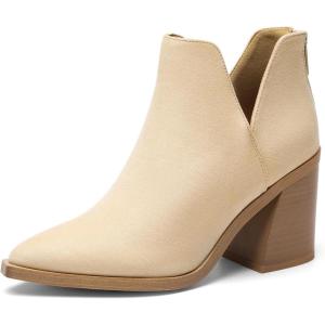 image:imageDREAM PAIRS Womens Ankle Boots Chunky Heel Pointed Toe Short Booties ShoesNudesuede