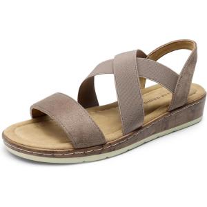 image:imageDREAM PAIRS Womens Ankle Strap Low Wedge SandalsTaupe