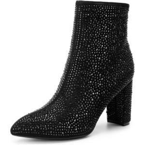 image:imageDREAM PAIRS Womens Chunky Heel Ankle Booties Pointed Toe Short BootsBlackrhinestone