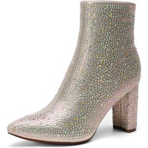 image:imageDREAM PAIRS Womens Chunky Heel Ankle Booties Pointed Toe Short BootsGold