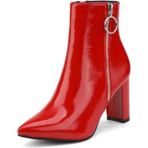 image:imageDREAM PAIRS Womens Chunky Heel Ankle Booties Pointed Toe Short BootsRedPat3