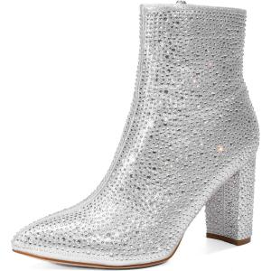 image:imageDREAM PAIRS Womens Chunky Heel Ankle Booties Pointed Toe Short BootsRhinestone