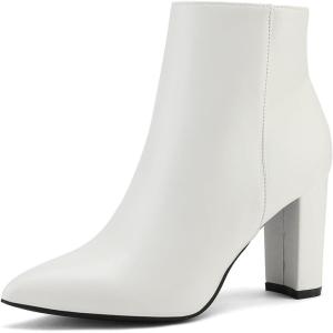 image:imageDREAM PAIRS Womens Chunky Heel Ankle Booties Pointed Toe Short BootsWhitePu
