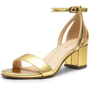 image:imageDREAM PAIRS Womens Chunky Low Heels Open Round Toe Ankle Strap Block Heels Party Dress Wedding SandalsGoldpu