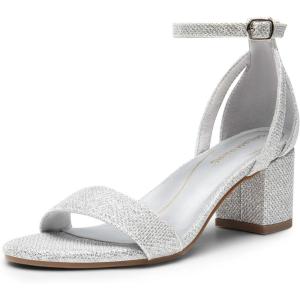 image:imageDREAM PAIRS Womens Chunky Low Heels Open Round Toe Ankle Strap Block Heels Party Dress Wedding SandalsSilverglitter