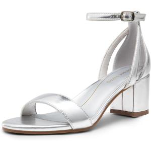 image:imageDREAM PAIRS Womens Chunky Low Heels Open Round Toe Ankle Strap Block Heels Party Dress Wedding SandalsSilverpu