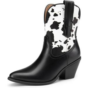 image:imageDREAM PAIRS Womens Cowboy Ankle Boots Western Booties Low Heel Pointed Toe Cowgirl BootsBlackCow