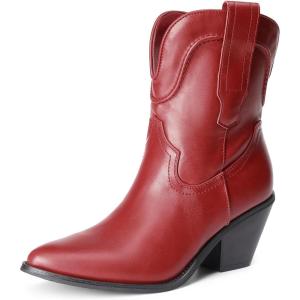 image:imageDREAM PAIRS Womens Cowboy Ankle Boots Western Booties Low Heel Pointed Toe Cowgirl BootsRed