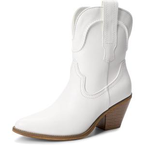 image:imageDREAM PAIRS Womens Cowboy Ankle Boots Western Booties Low Heel Pointed Toe Cowgirl BootsWhite
