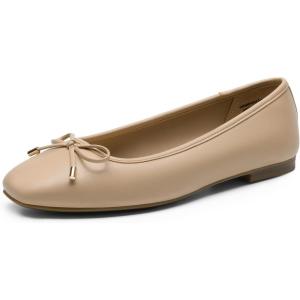image:imageDREAM PAIRS Womens Flats Square Toe Ballet Flats Comfortable Casual Ballerina Flat Dress Shoes with Bow Suitable for Dressy Business Casual Work OfficeNude