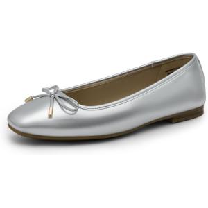 image:imageDREAM PAIRS Womens Flats Square Toe Ballet Flats Comfortable Casual Ballerina Flat Dress Shoes with Bow Suitable for Dressy Business Casual Work OfficeSilver