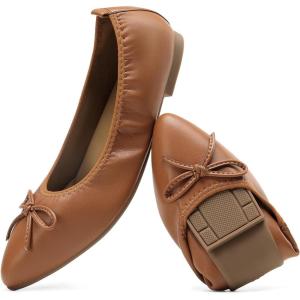 image:imageDREAM PAIRS Womens Foldable Flats Shoes Pointed Toe Ballet Flats Bowknot Comfort Slip on Dress ShoesBrown