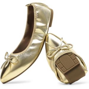 image:imageDREAM PAIRS Womens Foldable Flats Shoes Pointed Toe Ballet Flats Bowknot Comfort Slip on Dress ShoesGold