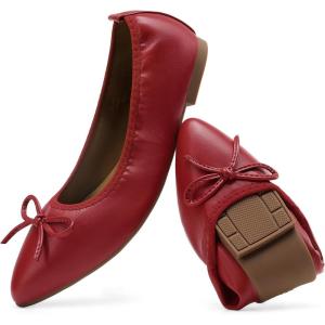 image:imageDREAM PAIRS Womens Foldable Flats Shoes Pointed Toe Ballet Flats Bowknot Comfort Slip on Dress ShoesRed
