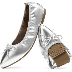 image:imageDREAM PAIRS Womens Foldable Flats Shoes Pointed Toe Ballet Flats Bowknot Comfort Slip on Dress ShoesSilver
