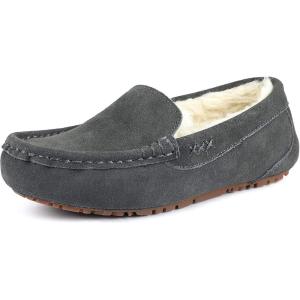 image:imageDREAM PAIRS Womens Fuzzy House Slippers Cozy Faux Fur Micro Suede Moccasins Slip on Loafer Shoes for Indoor and OutdoorGrey