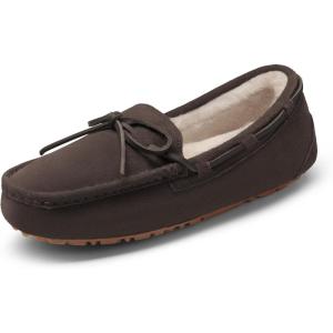 image:imageDREAM PAIRS Womens House Slippers Indoor Outdoor Moccasin Fuzzy Fluffy Furry Loafers Suede Leather Warm ShoesBrown