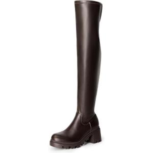 image:imageDREAM PAIRS Womens Knee High Boots Platform Over The Knee High Chunky Heel Fashion Boots for WomenBrownpu