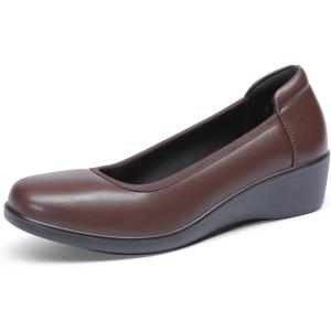 image:imageDREAM PAIRS Womens Low Wedges Heels Pumps Comfortable Slipon Round Toe Dress Work Shoes for Office BusinessBrown