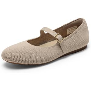 image:imageDREAM PAIRS Womens Mary Jane Ballet Flat Shoes Dressy Foldable Knit Flats with Arch Support Comfortable for Casual Work OfficeNude