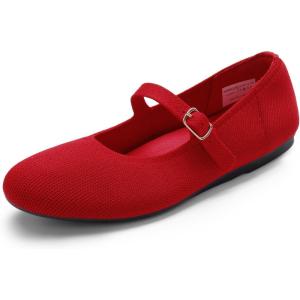 image:imageDREAM PAIRS Womens Mary Jane Ballet Flat Shoes Dressy Foldable Knit Flats with Arch Support Comfortable for Casual Work OfficeRed