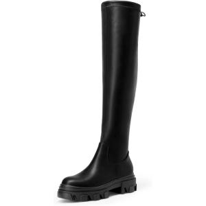 image:imageDREAM PAIRS Womens Over The Knee Platform Thigh High Boots Long Stretch Soft Chunky Lug Sole Fall BootsBlackPu
