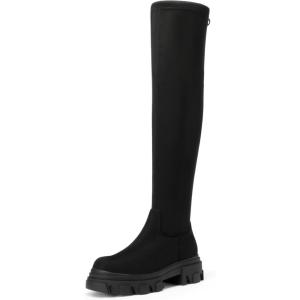 image:imageDREAM PAIRS Womens Over The Knee Platform Thigh High Boots Long Stretch Soft Chunky Lug Sole Fall BootsBlackSuede