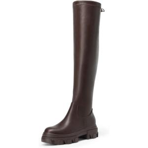 image:imageDREAM PAIRS Womens Over The Knee Platform Thigh High Boots Long Stretch Soft Chunky Lug Sole Fall BootsBrownPu