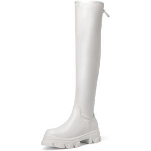 image:imageDREAM PAIRS Womens Over The Knee Platform Thigh High Boots Long Stretch Soft Chunky Lug Sole Fall BootsWhitePu